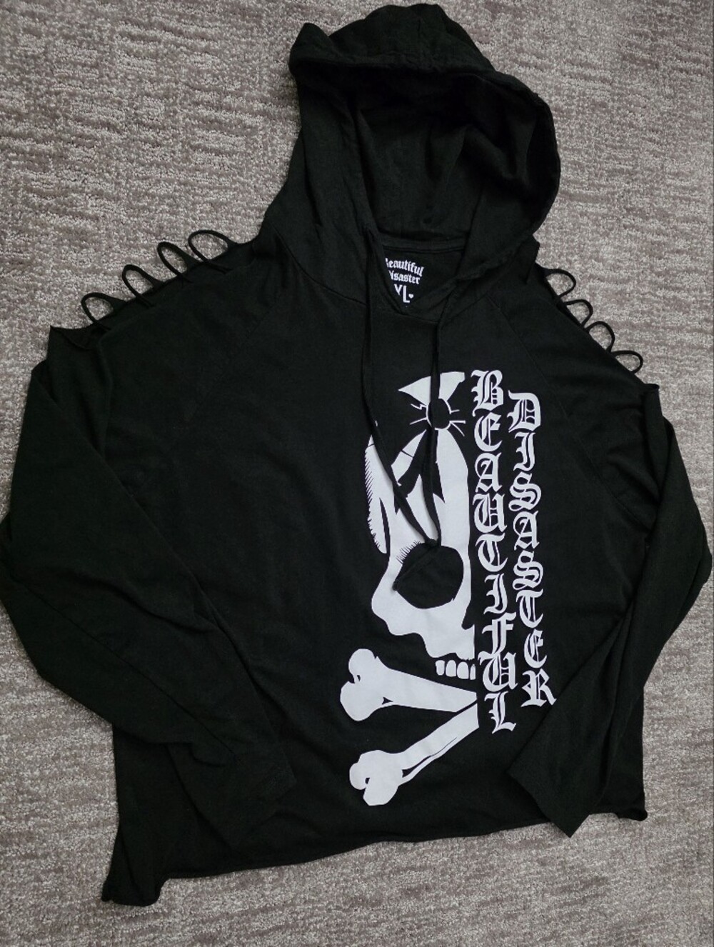 Beautiful Disaster Goth Distressed Black Shirt Skull Alt Streetwear Y2K Emo XL